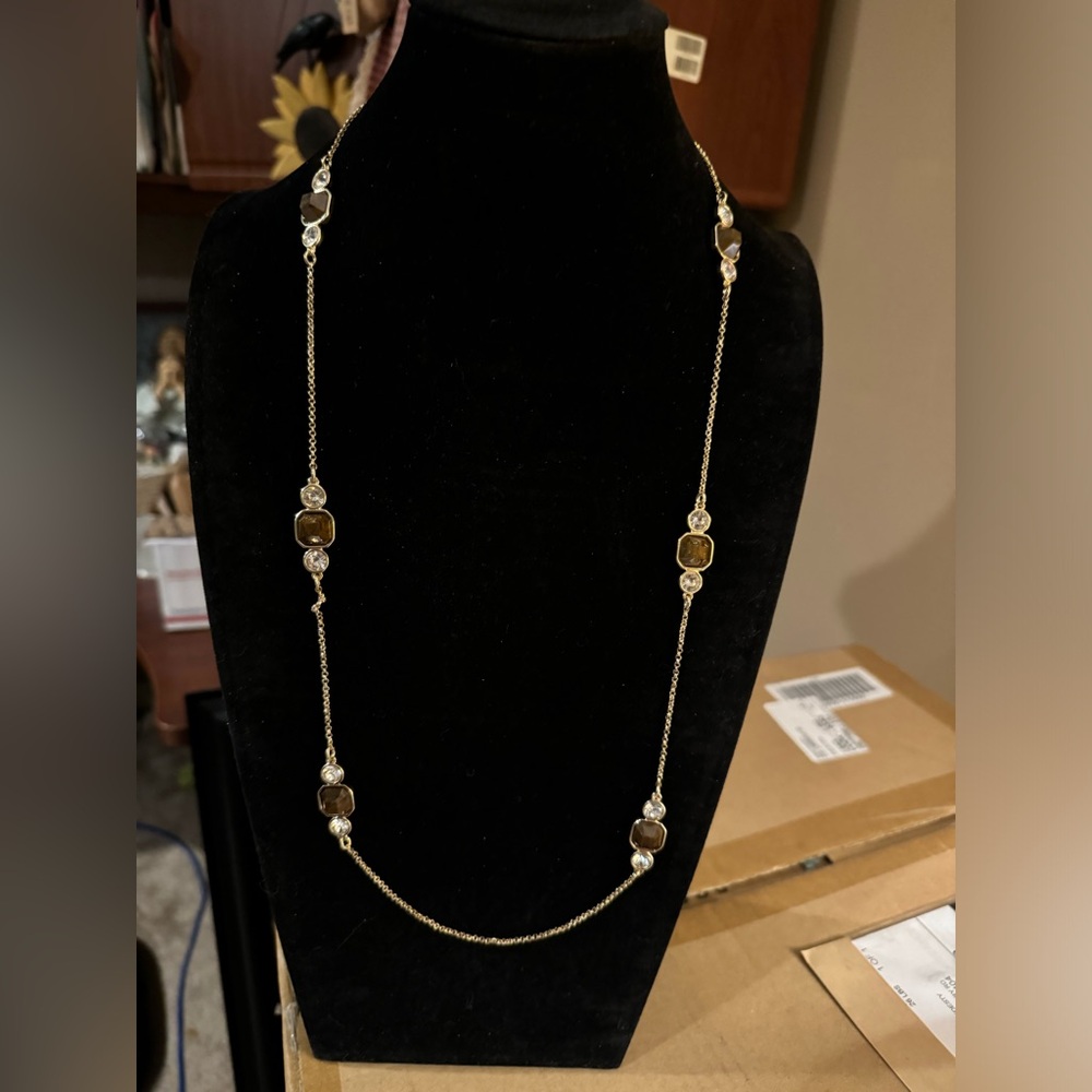 Ann Taylor Yellow Goldtone Long Station Necklace 32”
